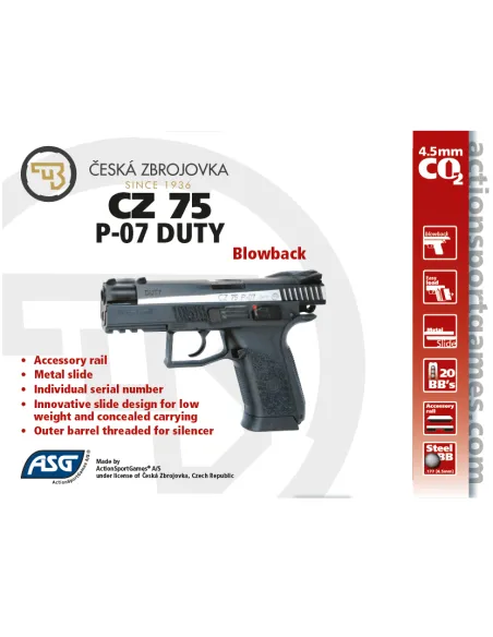 Αεροβόλο ASG CZ75 P-07 MS DT 4.5 mm Blowback